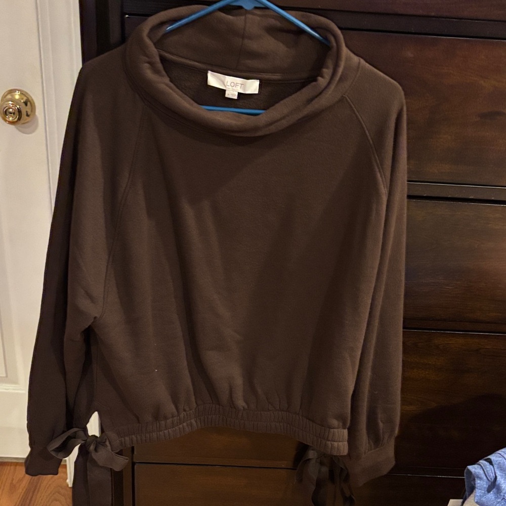 LOFT Brown Cowl-Neck Tie-Hem Women's Sweater